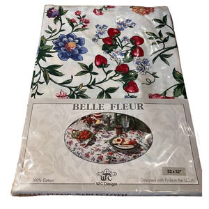 Vintage WC Designs 1992 Belle Fleur Tablecloth *NEW* 100% Cotton 52 x 52" USA